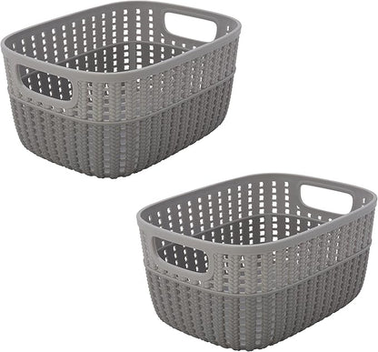Simplify 2 Pack 2 Tone Sailor Knot Plastic Storage Tote | Decorative Basket | Closet Organization | De-clutter | Accessories | Toys | Bathroom Organization | Small | Grey/Grey