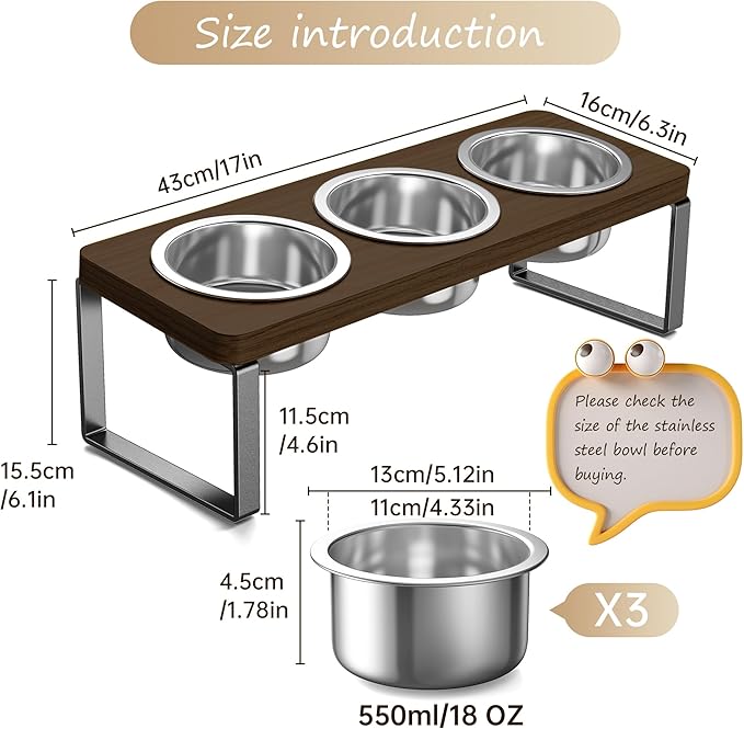 2 Pack Elevated Cat Bowls with 3 Stainless Steel Bowls | 10° Tilted Anti-Vomiting Raised Cat Food Bowl for Small Cats and Puppies Pet Bowl with Stand