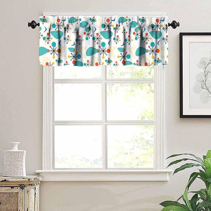 Mid Century Modern Kitchen Valance Curtains, Retro Atomic Starburst Abstract Geometric Pattern 1950S 60S Vintage Window Curtain Valance for Bedroom Living Room 54x18inch