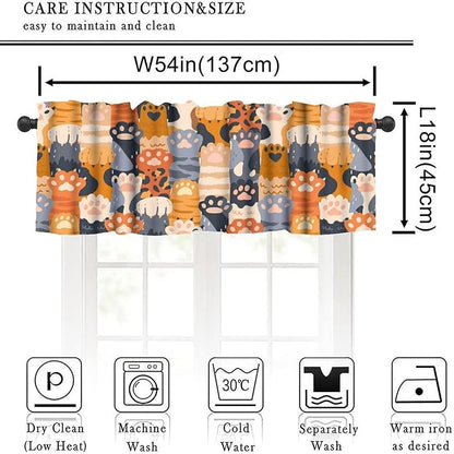 Paw Valances Curtain for Kitchen, Cute Feline Raising Hands While Showing Paw Window Treatment Valances Short Curtains Rod Pocket Drape for Dining Room Home Farmhouse Decor, 54x18inch