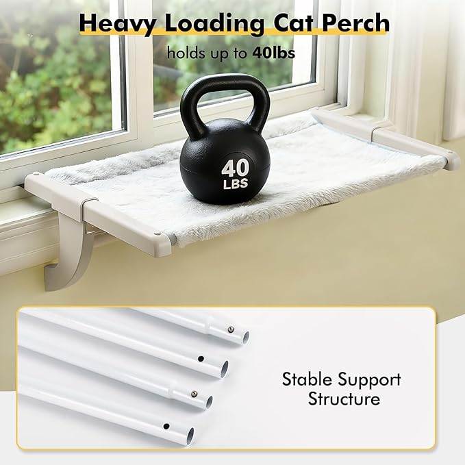 Window Sill Mount Cat Perch for Indoor Cats, One-Step Sliding Clamping Slot Adjustment Cat Hammock with Washable Cover, No Suction Cups Pet Bed for Windowsill & Bedside (Large)