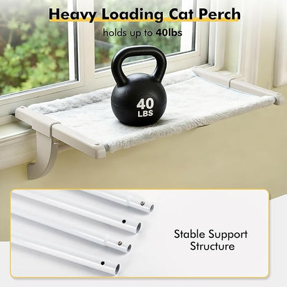Window Sill Mount Cat Perch for Indoor Cats, One-Step Sliding Clamping Slot Adjustment Cat Hammock with Washable Cover, No Suction Cups Pet Bed for Windowsill & Bedside (Large)
