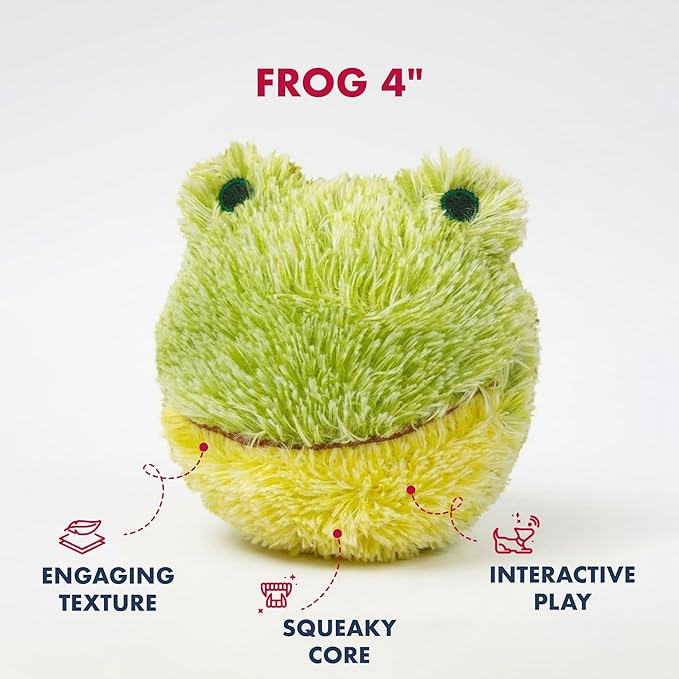 Pet Lou Chick and Frog EZ Squeaky Ball Dog Plush Toy, Twin Pack (4"), Durable Plush Dog Squeaker Toys, Stuffing-Free Pet Supplies for Small & Medium Dogs, Yellow