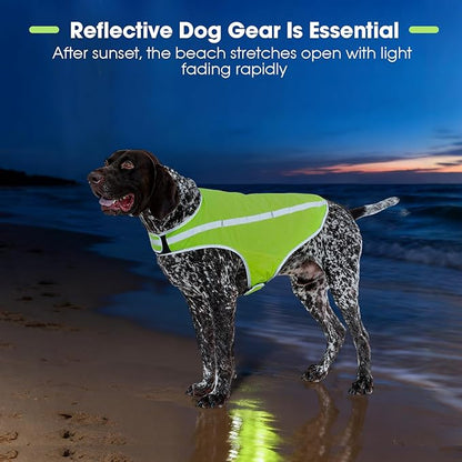 FUAMEY Dog Reflective Vest for Large Dogs,Dog Hunting Vest High-Visibility Dogs Safety Vest for Night Walking Water-Resistant Service Pet Gear Adjustable Outdoor Activities Neon Green XXXL