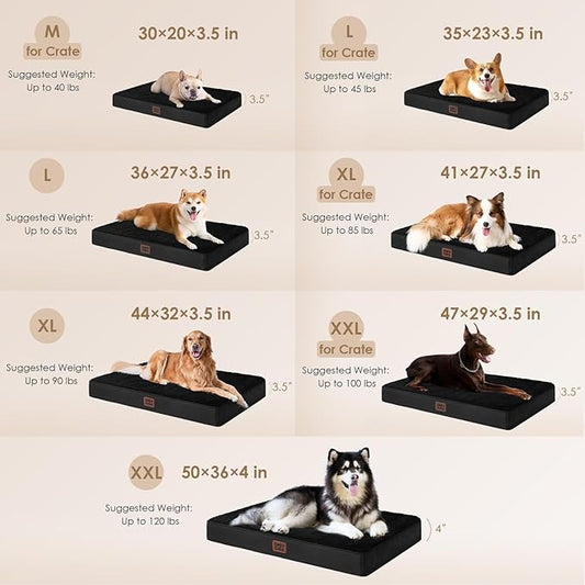 EHEYCIGA Orthopedic Dog Beds for Large Dogs with Removable Washable Cover for Crate, Black, 35x23