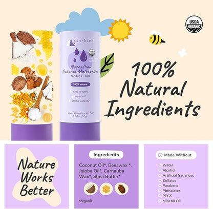kin+kind Organic Dog and Cat Nose and Paw Balm Stick - 1.76oz Shea Butter - Dog Supplies