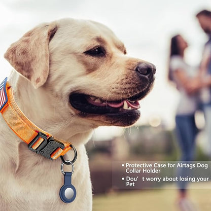 DAGANXI Tactical Dog Collar, Adjustable Military Training Nylon Dog Collar with Control Handle and Heavy Metal Buckle for Medium and Large Dogs, with Patches and Airtags Case (Orange, M)