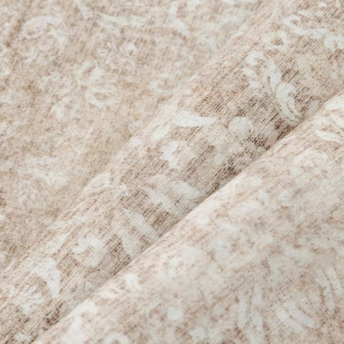 Beige Runner Rug 3x8 Washable Neutral Hallway Kitchen Carpet Vintage Non Slip Indoor Low Pile Soft Thin Retro Floral Accent Throw Long Rug for Bathroom Office Laundry Dining Living Room