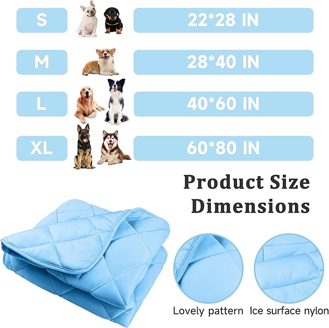 Cooling Blanket for Dogs, Dog Cooling Mat & Bed, Q-MAX>0.42- Lightweight, Durable & Breathable Pet Throw for Sofa, Car and Furniture Protector, Reversible Design, Easy to Clean, 40"x60", Blue