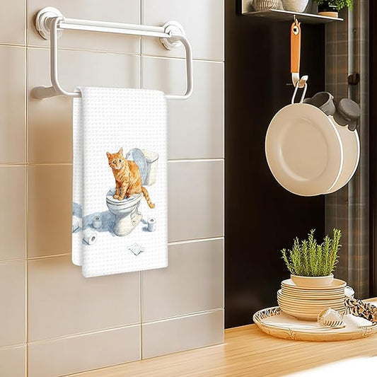 Funny Orange Cat Bathroom Hand Towels, Gifts for Orange Cat Owners Lovers Women Men, Cute Kitten Kitty Decor for Bathrooms,Funny Pet Lovers Toilet Hand Towels for Bathroom Washroom,16x24In