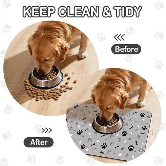 Dog Food Mat for Pet Cat Food Mat, Gray Absorbent Quick Dry Dog Bowl Mats for Food and Water, Non-Slip Cat Pet Feeding Mats for Floor Placemats 12"x20"