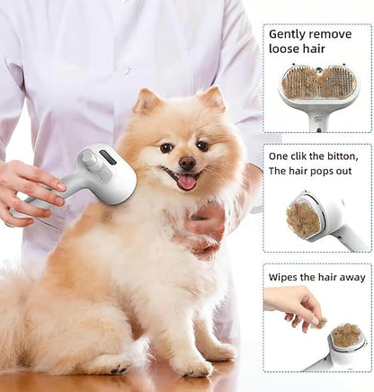 Shower Brush for Dogs, 3-in-1 Pet Grooming Brush with Steam & Self-Cleaning Silicone Bristles