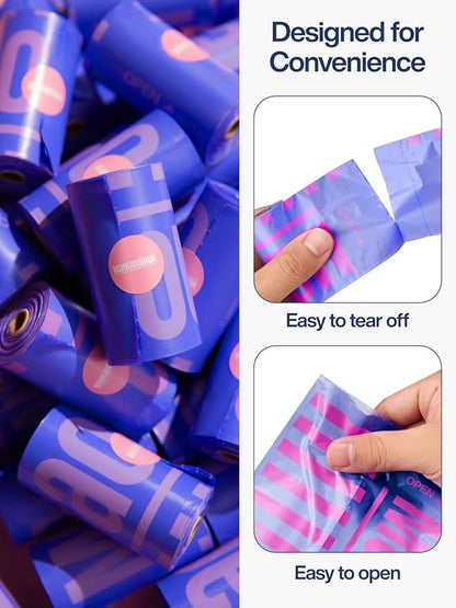 Dog Poop Bags Rolls - 300 Counts Leak Proof & Extra Thick, 20 Rolls Jasmine Scented Pet Poop Bags for Dogs, Doggie Waste Bag for Walking, Travel, Home 9 x 13 Inches (Purple)