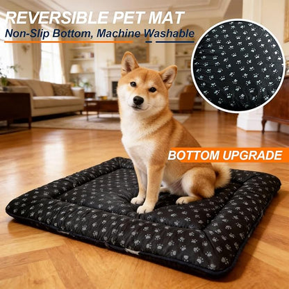 Washable Dog Bed Mat With Anti-Slip Bottom, Deluxe Plush Memory Foam Crate Pad & Waterproof Outdoor Kennel Mat For Dogs & Cats-Durable Crates Beds, Large Medium Small Puppy Size 24" x 18",Blue