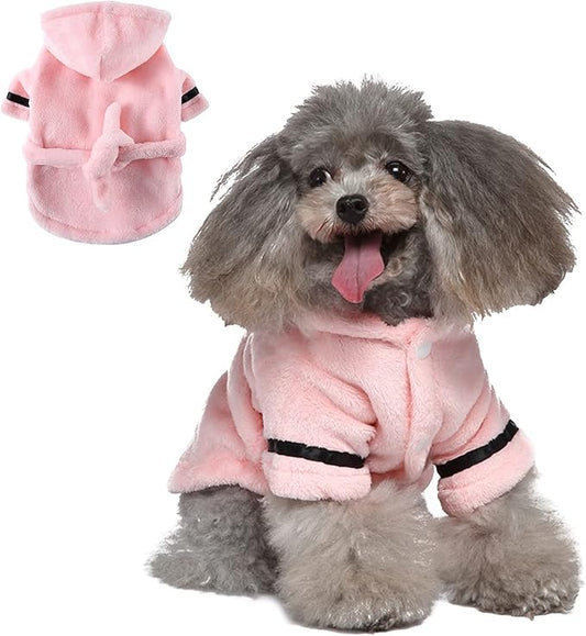 Dog Bathrobe for Small Dogs Winter Luxury Soft Flannel Thickened Hooded Pajamas Quick Drying and Super Absorbent Dog Bath Towel Soft Pet Nightwear for Puppy Small Dogs Cats,Pink