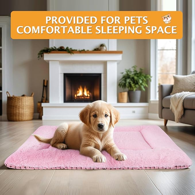 Reversible Dog Bed Mat with Plush and Corn Velvet,Soft Warm Pet Cushion, Dual Purpose Washable Sleeping Mattress Bed for Small Medium Large Dog and Cat XB004 (36"x23", Pink)