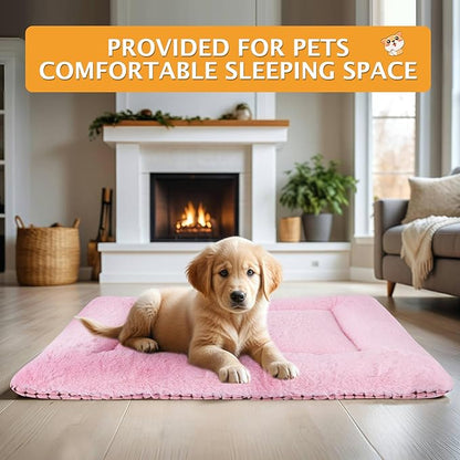 Reversible Dog Bed Mat with Plush and Corn Velvet,Soft Warm Pet Cushion, Dual Purpose Washable Sleeping Mattress Bed for Small Medium Large Dog and Cat XB004 (36"x23", Pink)