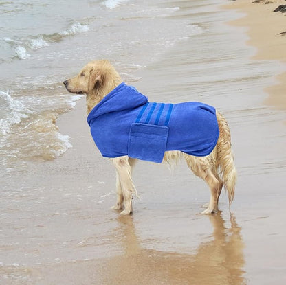 Geyecete Dog Drying Coats with Hood - Absorbent Robe Dry Fast Dog Towel - Microfibre Fast Drying Super Absorbent - Blue - M