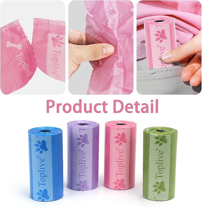 Toplive Dog Poop Bags Rolls, Pet Waste Bags, Extra Thick Strong Leak-Proof Dog Bag for Poop 8 Rolls (120 Bags), Assorted Colors with Cute Prints