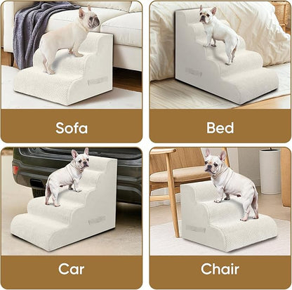 PAWSCART Pet Stairs for Dogs 5-Step, 22.8" H Pet Stairs for High Bed, Couch Sofa & Chair, 30D Material Soft Foam Dog Steps with Non-Slip Bottom Surface Removable Washable Cover, Beige