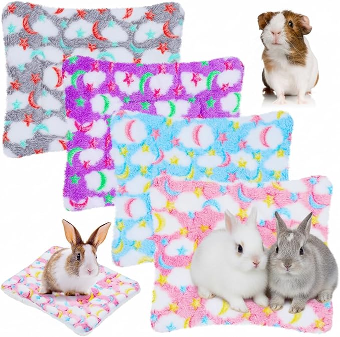 Jetec 4 Pieces Rabbit Bunny Bed 10 x 11 Inch Guinea Pig Mats Plush Bunny Pad Mats Small Animal Dog Cat Bed Dog Hamster Pad