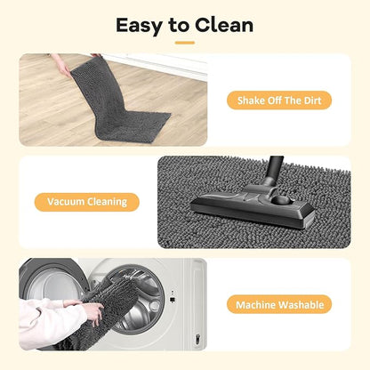 Absorbent Dog Door Mat for Muddy Paws, 120" x 36" Chenille Indoor Mats for Entryway, Trap Dirt Front Door Mat Indoor Entrance Washable Non Slip Soft Dark Grey