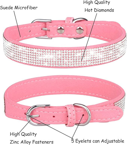 Bling Dog Collar for Small Medium Large Dogs, Rhinestone Dog Collars for Girl and boy Dog, Diamond Puppy Collars, Adjustable Leather Suede SOFE Cat Collar (S(10.6"-13"/27CM-33CM), Pink1)