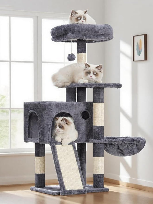 Gitelsnour Cat Tree, 41.3" Cat Tower for Indoor Kittens with Scratching Board and Posts, Multi-Level Cozy Cat Condo with 2 Perches, Hammock, Balls, Smoky Gray GCT005SG