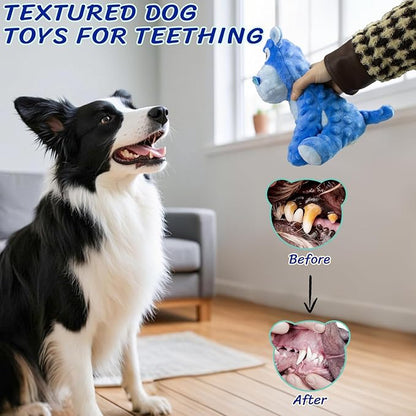 Squeaky Stuffed Dog Toys, Chew Toy for Large Medium Small Breeds, Plush Dog Toys to Keep Them Busy, Puppy Teething Dog Toy, Crinkle Dog Toy (Blue Hippo)