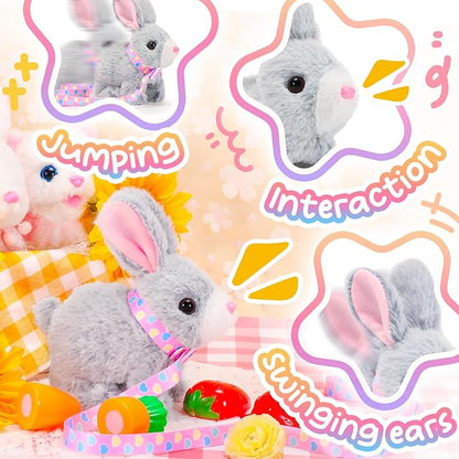 Tagitary Easter Plush Bunny Toy for Kids,Interactive Realistic Bunny with Sounds,Walking,Ears Wiggling,Twitch Mouth and Nose,Hopping Rabbit Toys Easter Basket Stuffers Birthday Gift for Toddlers