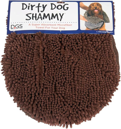 Dog Gone Smart The Dirty Dog Shammy - Fast Drying Plush Shammy Towel with Dual Hand Pockets and Elastic - Super Absorbent Microfiber and Machine Washable - 31 × 13 in, Brown