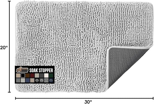 GORILLA GRIP SoakSTOPPER Dog Door Mat, 30x20 Machine Washable Rug Absorbent Doormat Captures Moisture Mud Dirt, Quick Dry Soft Chenille Entryway Rugs Indoor Entrance Mats for Dog Paws, Light Gray