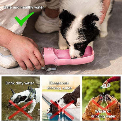 Dog Water Bottle Portable, Leak Proof Foldable Pet Water Dispenser for Dogs & Cats, 350ml (12oz) Dog Water Bowl Drink Cup Pet Summer Accessories for Outdoor Travel Walk Hinking (Pink)