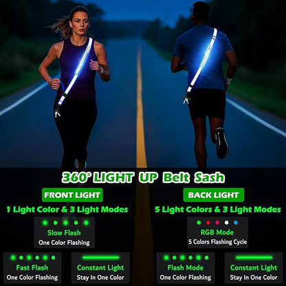 LED Reflective Belt Sash, Rechargeable LED Light Night Safety Walking Gear, High Visibility Adjustable Reflective Gear for Runners Walkers Cyclists at Night (Blue)