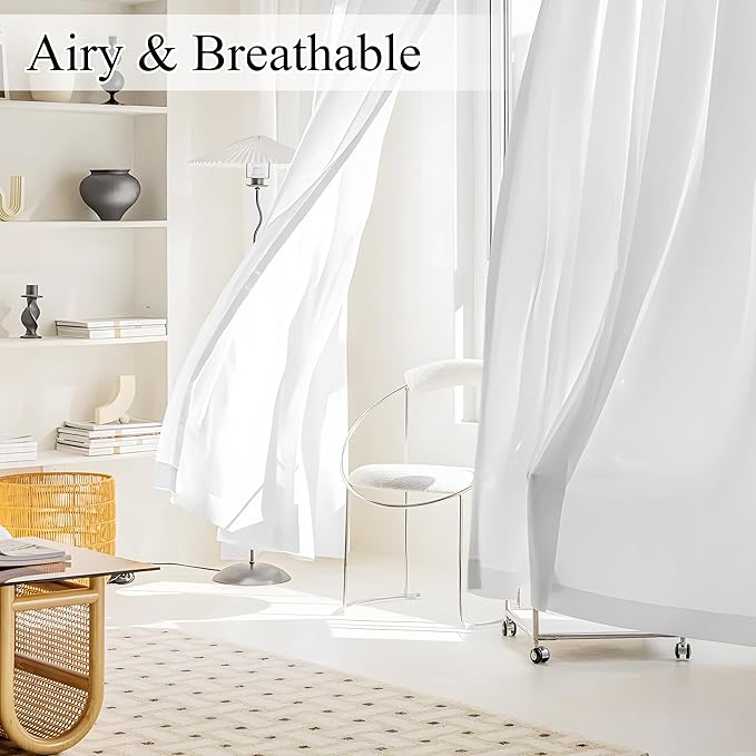 NICETOWN Non-See-Through White Privacy Sheer Curtains 54 inches Long 2 Panels, 52" Wide Grommet Window Curtains Drapes for Living Room Bedroom- Light Filtering Home Decoration