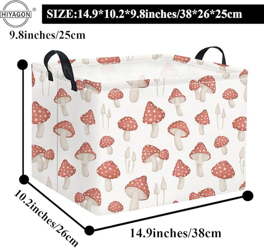 HIYAGON Rectangular Kids Basket Baby Girl Basket Fabric Storage Bin Organizer Box Room Decor(Mushroom)