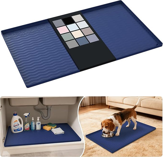 URMONA Waterproof Silicone Under Sink Mat 31'' x 19'' Shelf Liner for Kitchen and Bathroom, Cabinet and Counter Protector, Storage and Organizers, Litter Mat, Pet Cat Puppy Essentials(Navy)