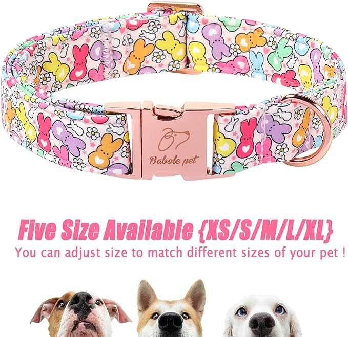 Easter Dog Collar, Colorful Bunny Easter Collars for Large Dogs, Cute Spring Boy Girl Dog Collars, Adjustable Heavy Duty Holiday Pet Collar with Metal Buckle L