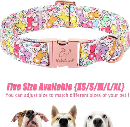 Easter Dog Collar, Colorful Bunny Easter Collars for Large Dogs, Cute Spring Boy Girl Dog Collars, Adjustable Heavy Duty Holiday Pet Collar with Metal Buckle L