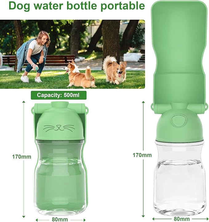 Dog Water Bottle, Portable Leak-Proof Water Dispenser with Drinking Bowl for Dogs and Cats, Travel Puppy Fountain Pet Water Bottle for Hiking Walking Outdoor(A012B-Green)