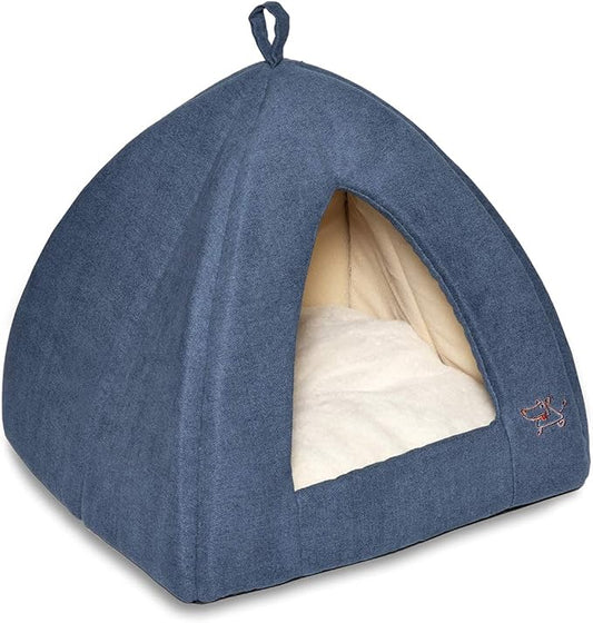 Best Pet Supplies Cat Bed for Indoor Cat, Domed Tent House with Removable Pillow, Covered Cat Cave for Small Dog, Puppies and All Breeds of Cats - Navy, 19 x 19 x H:19"