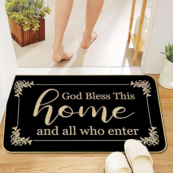 God Bless This Home Funny Welcome Doormat 29" x 17" Non-Slip Indoor Outdoor Mat for Front Porch, Entryway, or Office Rustic Door Rug for Home Decor