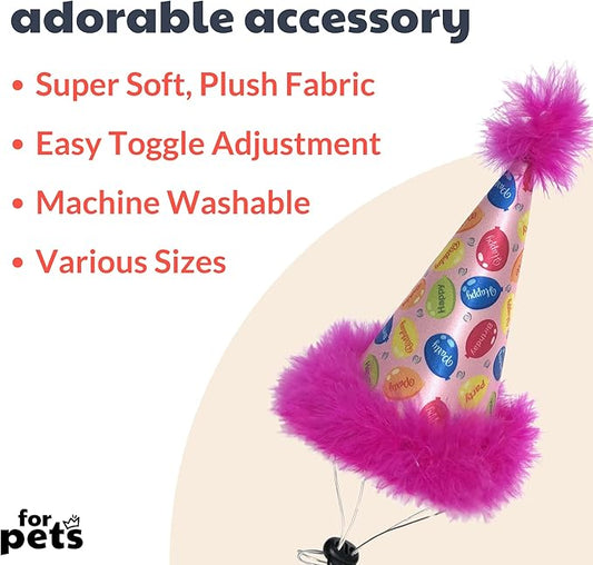 Huxley & Kent Pet Party Hat for Dogs & Cats - Fun Birthday Hat with SnugFit Adjustable Straps - Comfy Pet Costume Accessory for Parties, Gotcha Days & Celebrations - Pink, Small