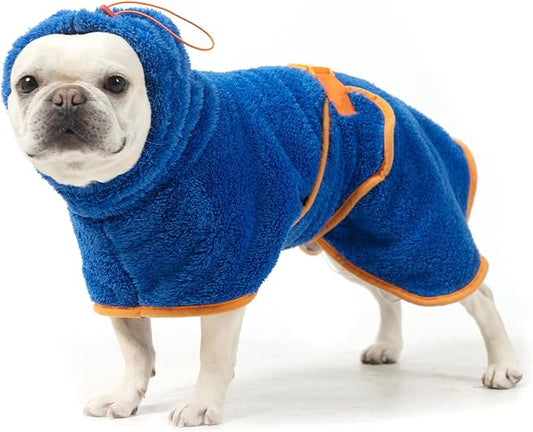 EXPAWLORER Soft Dog Bathrobe with Hood, Super Absorbent & Quick-Drying Dog Towels, Cozy Drying Coat for After Bath,Swimming, Blue S