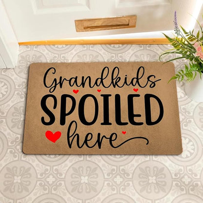 Funny Welcome Doormat (23.7 in X 15.6 in) Anti-Slip Rubber Back Entrance Way Indoor Front Porch Decor Rugs House Warming Gift (Grandkids Spoiled Here)