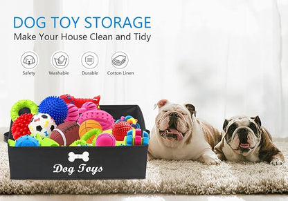 Morezi Linen-cotton blend dog toy basket and dog toy box, dog toy basket storage - Perfect for organizing pet toys, blankets, leashes, chew toys - Black - Dog
