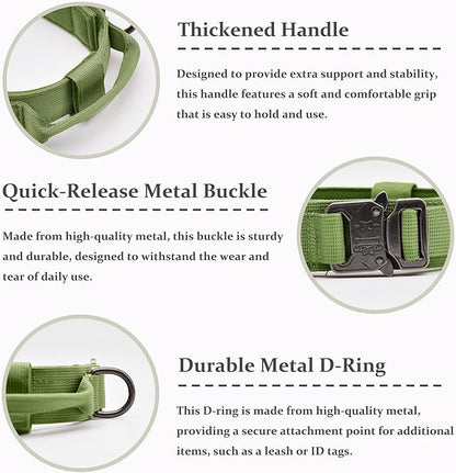 Tactical Dog Collar, Adjustable Military Training Nylon Dog Collar with Control Handle and Heavy Quick-Release Metal Buckle for Small Medium Large Dogs, Green M
