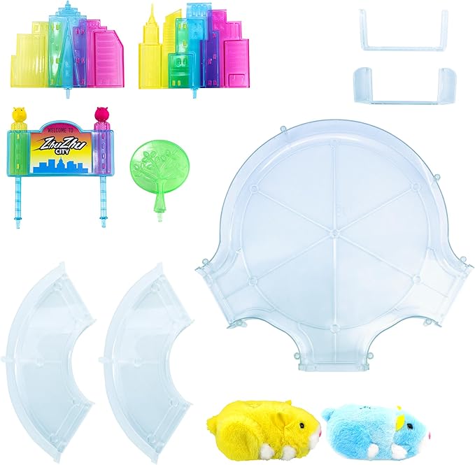 ZhuZhu City Downtown Starter Playset – Interactive Electronic Hamster Toy with Pipsqueak & Sophie – 40+ Sounds & Actions – Expandable Track Set Gift for Kids Ages 4+