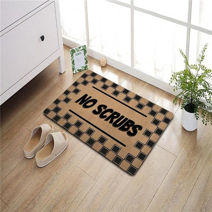 Funny Welcome Doormat (23.7 in X 15.6 in) Anti-Slip Rubber Back Entrance Way Indoor Front Porch Decor Rugs House Warming Gift (No Scrubs Door Sign Black Striple)