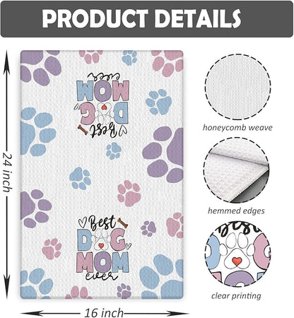 Dog Mom Gifts Kitchen Towels, Dog Lovers Owners Gifts for Women, Colorful Dogs Paws Hand Towels for Bathroom, 16x24 Inches